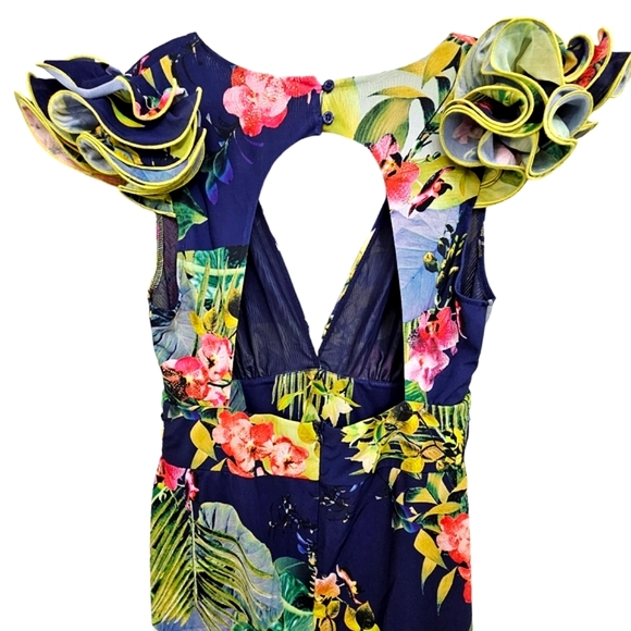 CQ by CQ Navy with Tropical Deep V Ruffled Cap Sleeve. - Picture 7 of 15